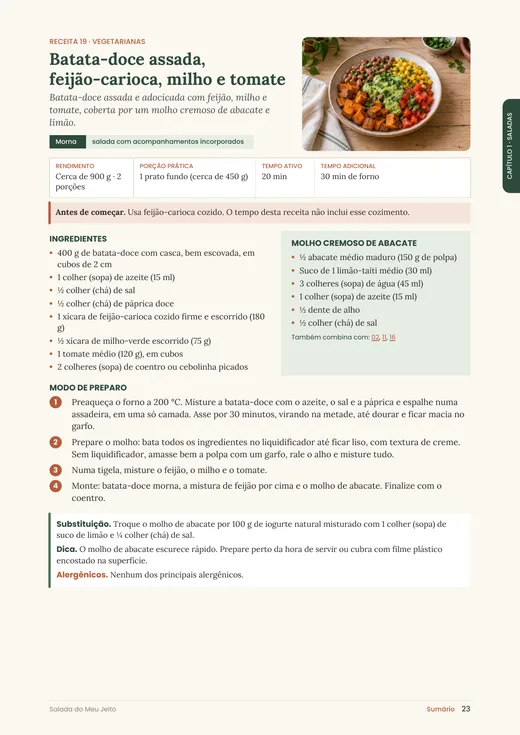 Página da receita 19, Batata-doce assada, feijão-carioca, milho e tomate